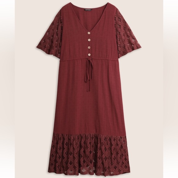 BloomChic Plus Size 2XL Crochet Lace Mesh Button Detail Drawstring Dress us18-20 - Picture 5 of 6